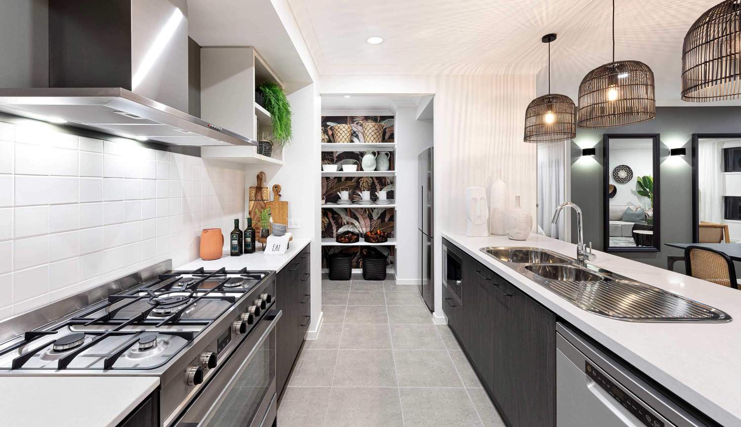 Dusk Single Storey House Design Kitchen & Butlers Pantry